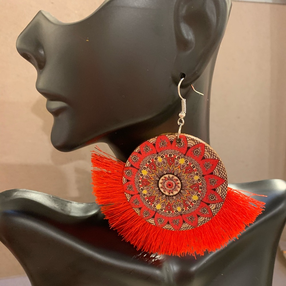 Custom Wood Handpainted Bohemian Print Ear…